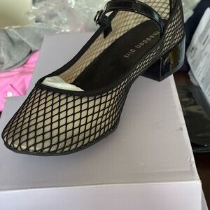 Madden Girl Black Mesh Mary Jane Block Heel with Patent Ankle Strap